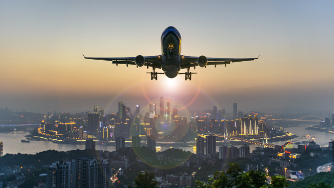 Aeroplane taking off in China