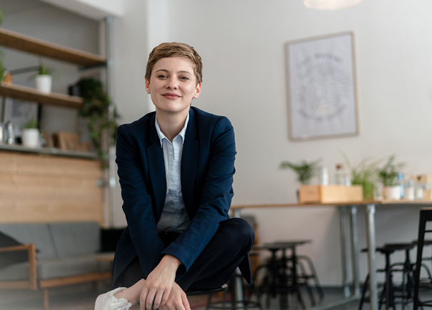 business woman smiling at camera