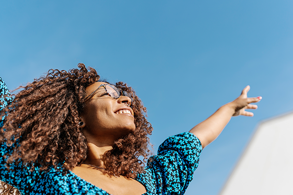 woman staring at sky