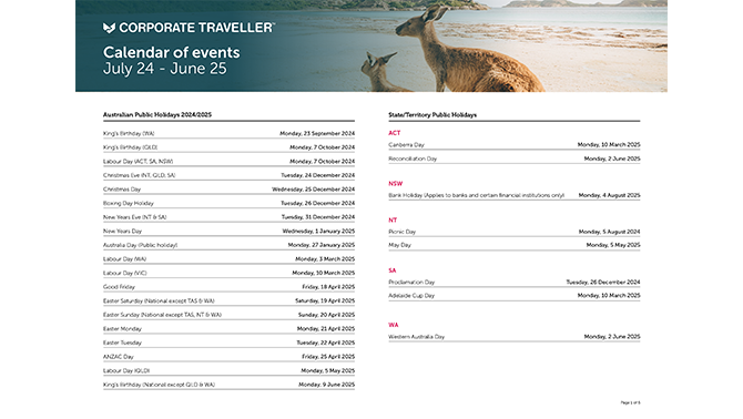 australian yearly events calendar