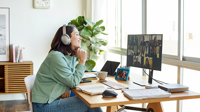 Remote worker sitting at desk